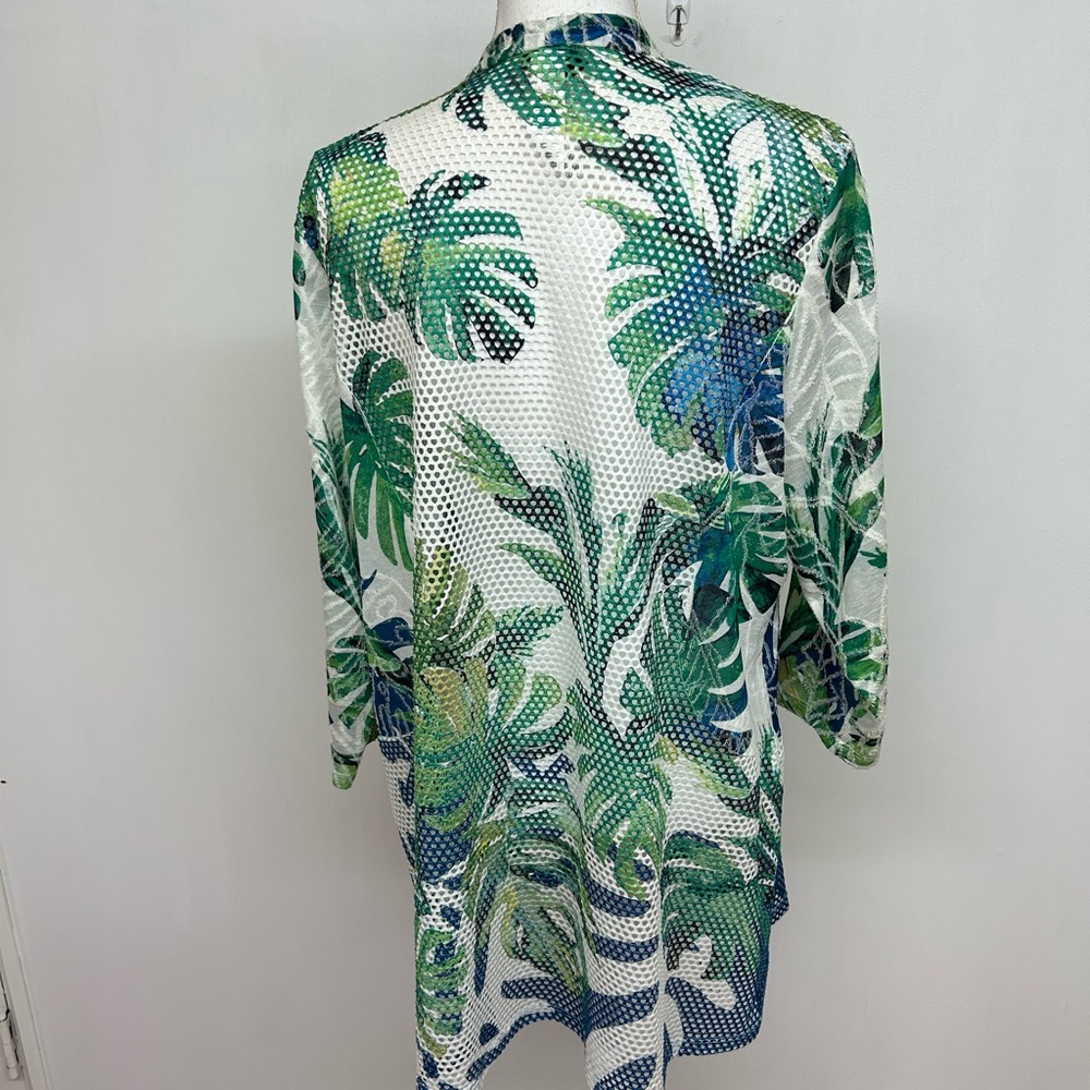 Chico’s Tropical Green Leaf Open-Front Swim Cover-Up/Kimono Size 3 - Picture 2 of 5